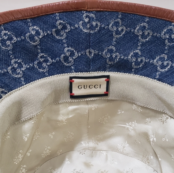 100% Authentic Gucci Canvas Bucket Hat Oscar Sz.M Denim - Picture 7 of 12